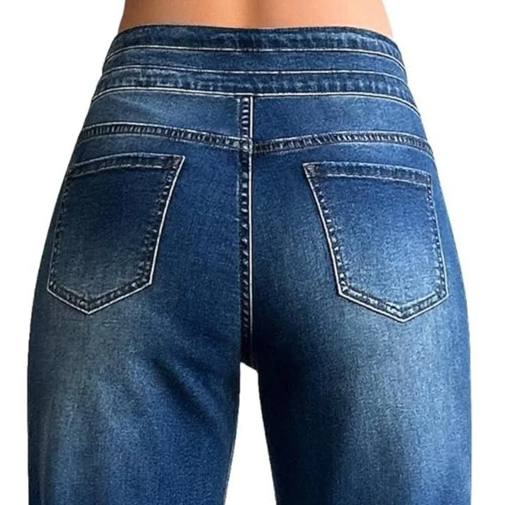 ROSWEAR Women's Wide Leg Jeans Casual High Waisted Stretch Sz: M Blue